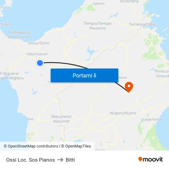 Ossi Loc. Sos Pianos to Bitti map
