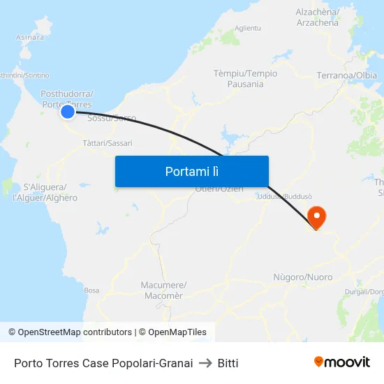 Porto Torres Case Popolari-Granai to Bitti map