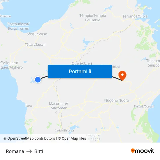 Romana to Bitti map