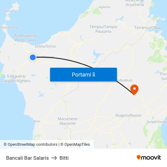 Bancali Bar Salaris to Bitti map