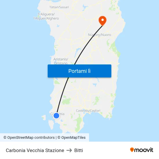 Carbonia Vecchia Stazione to Bitti map