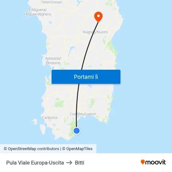 Pula Viale Europa-Uscita to Bitti map