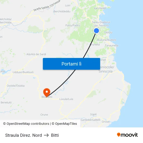 Straula Direz. Nord to Bitti map
