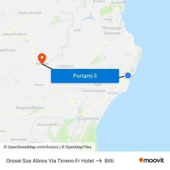 Orosei Sos Alinos Via Tirreno 15 to Bitti map