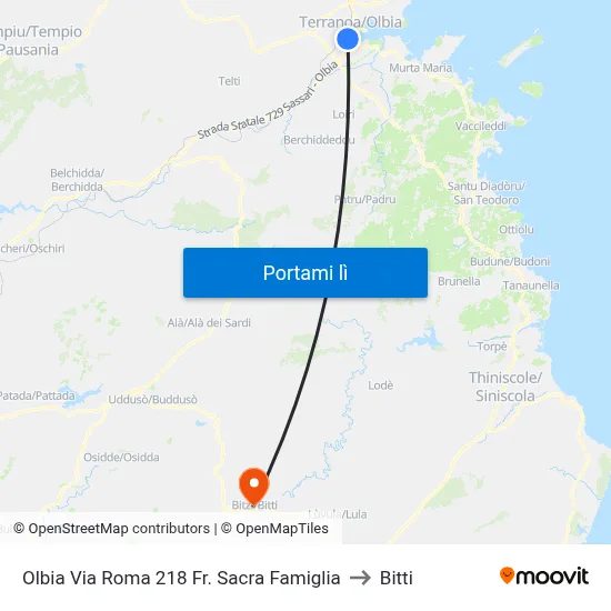 Olbia Via Roma 218 Fr. Sacra Famiglia to Bitti map