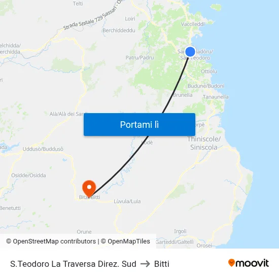 S.Teodoro La Traversa Direz. Sud to Bitti map