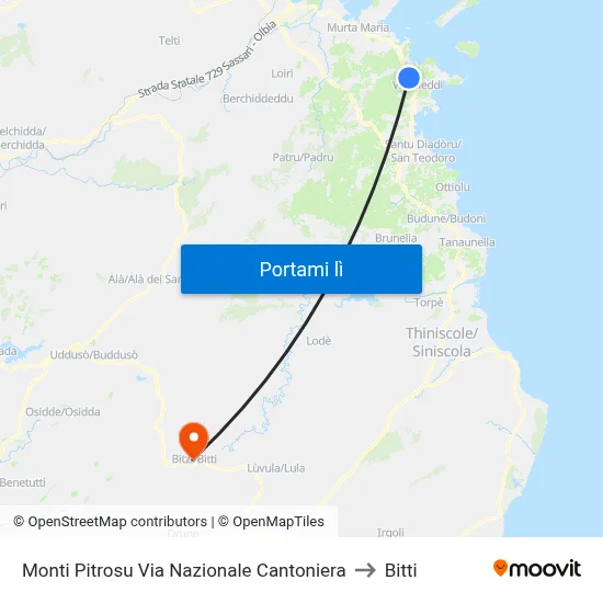 Monti Pitrosu Via Nazionale Cantoniera to Bitti map