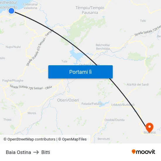 Baia Ostina to Bitti map