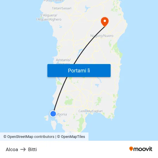 Alcoa to Bitti map