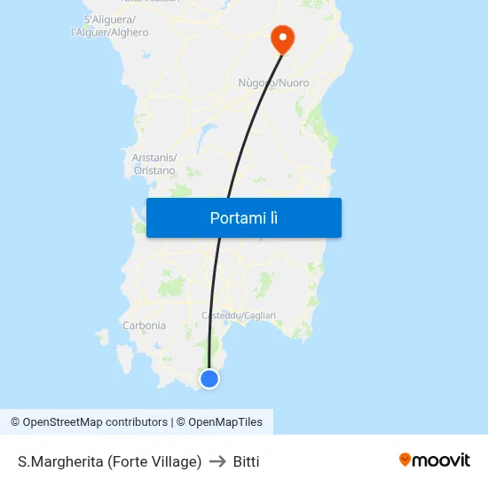 S.Margherita (Forte Village) to Bitti map