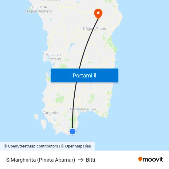 S.Margherita (Pineta Abamar) to Bitti map