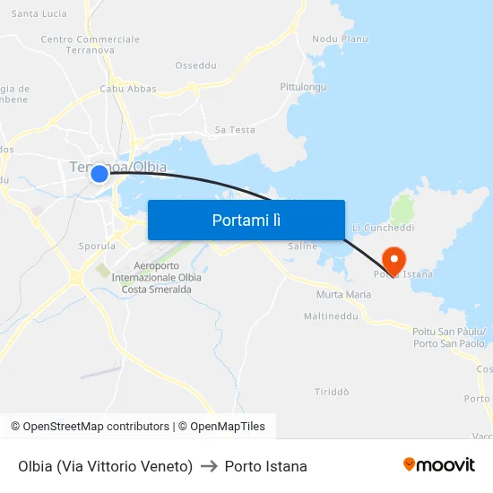 Olbia (Via Vittorio Veneto) to Porto Istana map