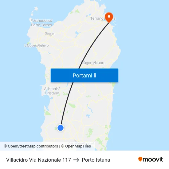 Villacidro Via Nazionale 117 to Porto Istana map