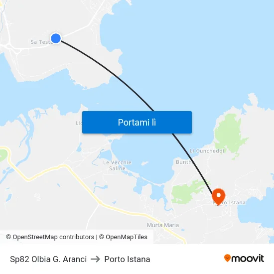 Sp82 Olbia G. Aranci to Porto Istana map