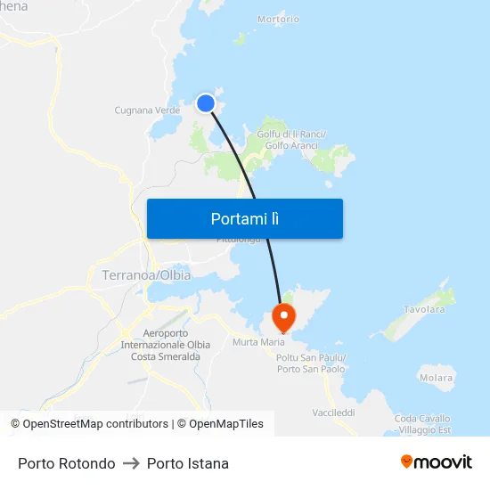Porto Rotondo to Porto Istana map