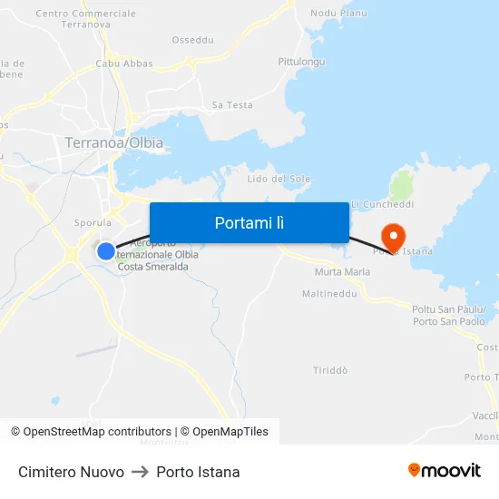 Cimitero Nuovo to Porto Istana map