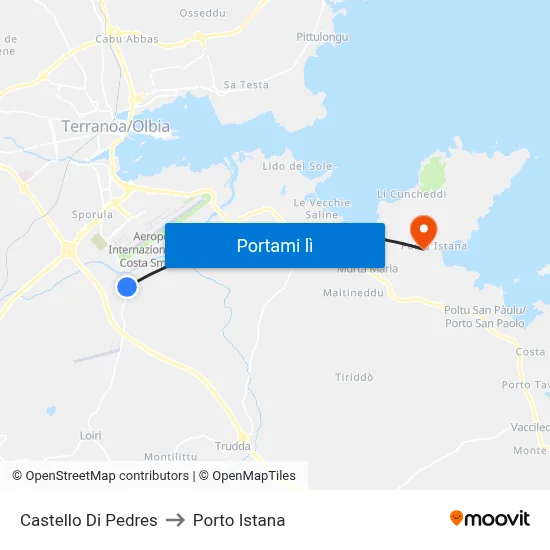 Castello Di Pedres to Porto Istana map