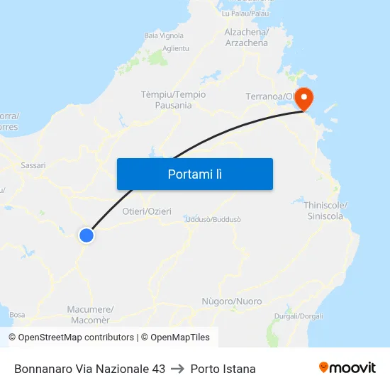 Bonnanaro Via Nazionale 43 to Porto Istana map