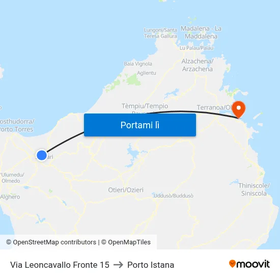 Via Leoncavallo Fronte 15 to Porto Istana map