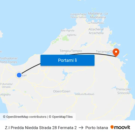 Z.I Predda Niedda Strada 28 Fermata 2 to Porto Istana map