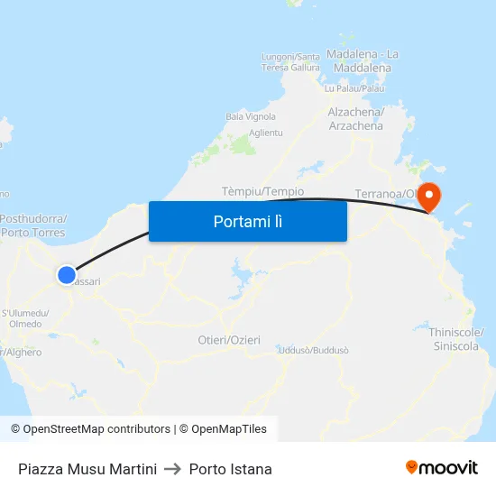 Piazza Musu Martini to Porto Istana map