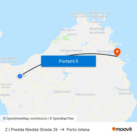 Z.I Predda Niedda Strada 26 to Porto Istana map