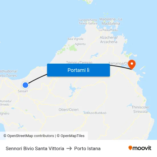 Sennori Bivio Santa Vittoria to Porto Istana map