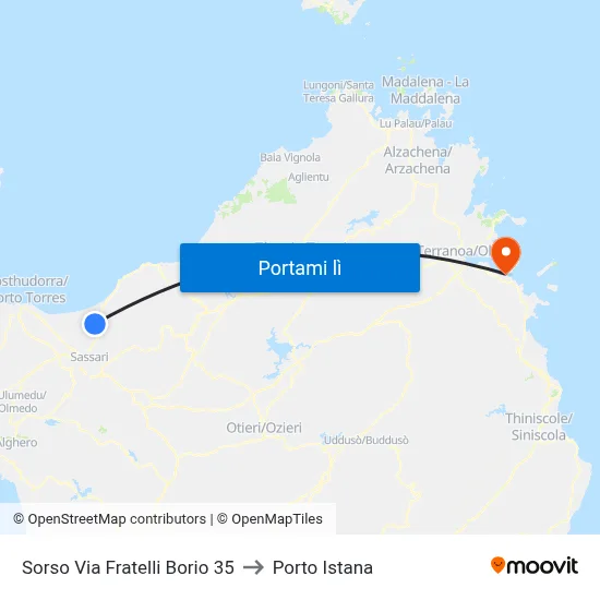 Sorso Via Fratelli Borio 35 to Porto Istana map