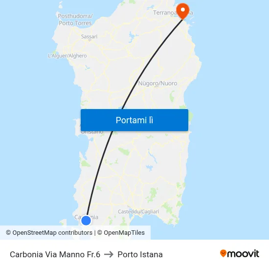 Carbonia Via Manno Fr.6 to Porto Istana map
