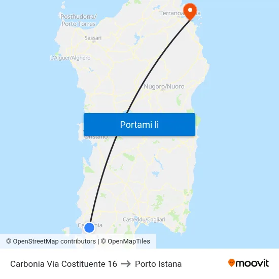 Carbonia Via Costituente 16 to Porto Istana map