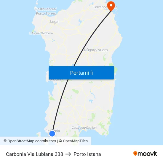 Carbonia Via Lubiana 338 to Porto Istana map