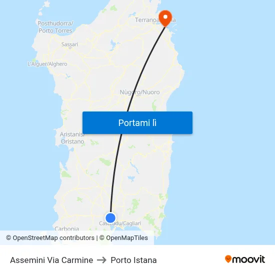 Assemini Via Carmine to Porto Istana map