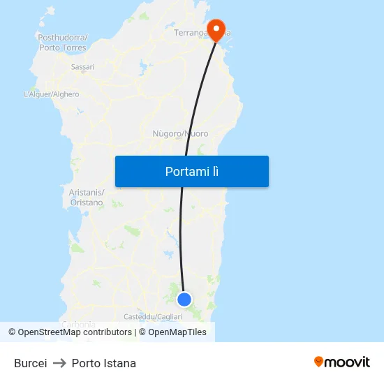 Burcei to Porto Istana map