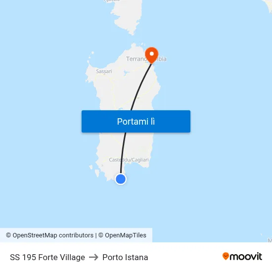 SS 195 Forte Village to Porto Istana map