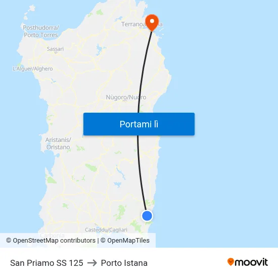 San Priamo SS 125 to Porto Istana map