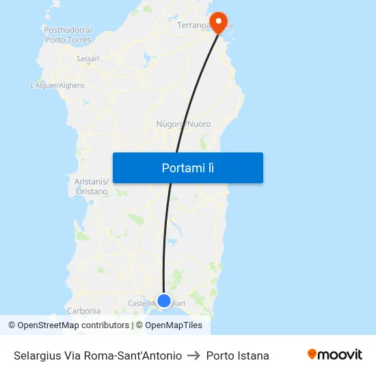 Selargius Via Roma-Sant'Antonio to Porto Istana map
