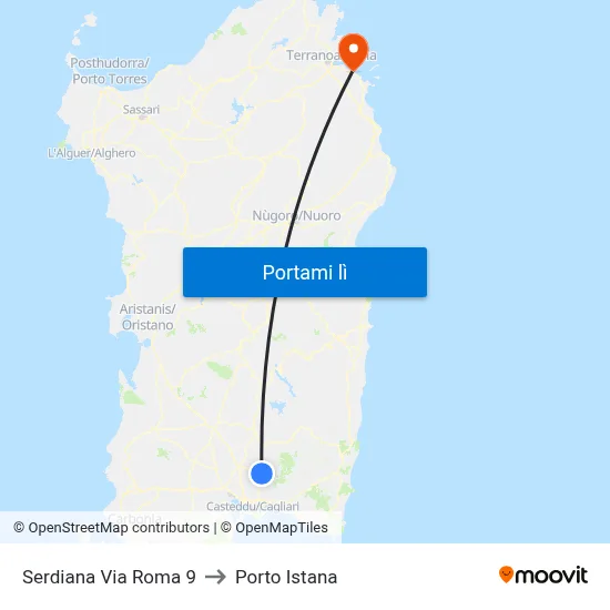 Serdiana Via Roma 9 to Porto Istana map