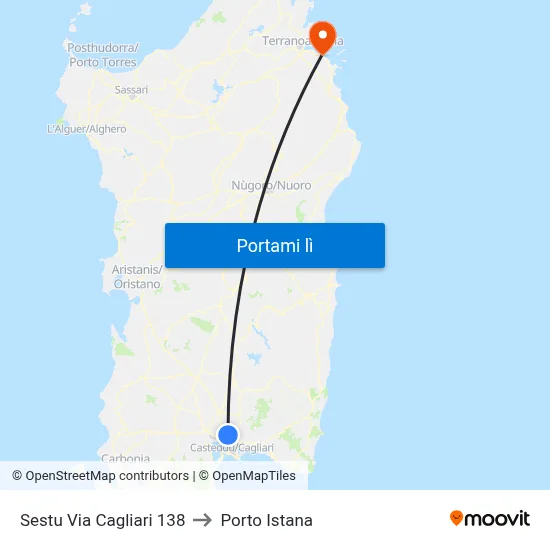 Sestu Via Cagliari 138 to Porto Istana map