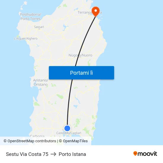 Sestu Via Costa 75 to Porto Istana map