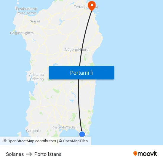 Solanas to Porto Istana map