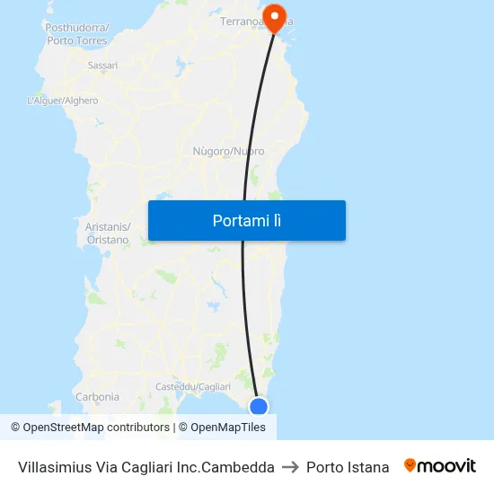 Villasimius Via Cagliari Inc.Cambedda to Porto Istana map
