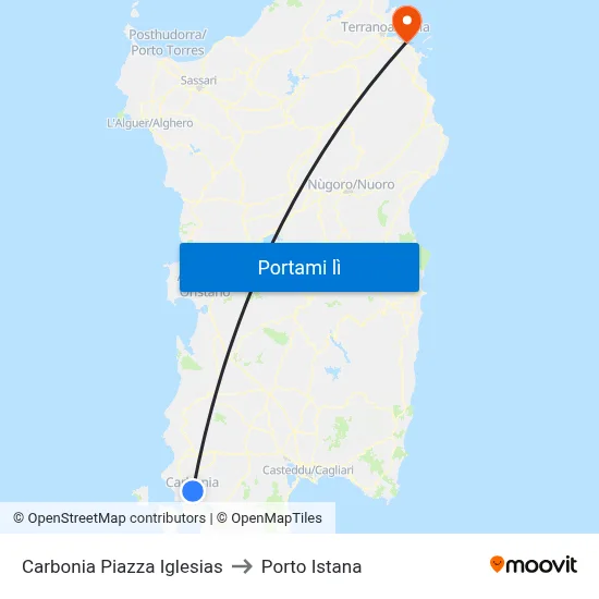 Carbonia Piazza Iglesias to Porto Istana map