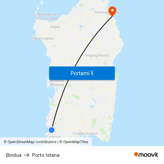Bindua to Porto Istana map