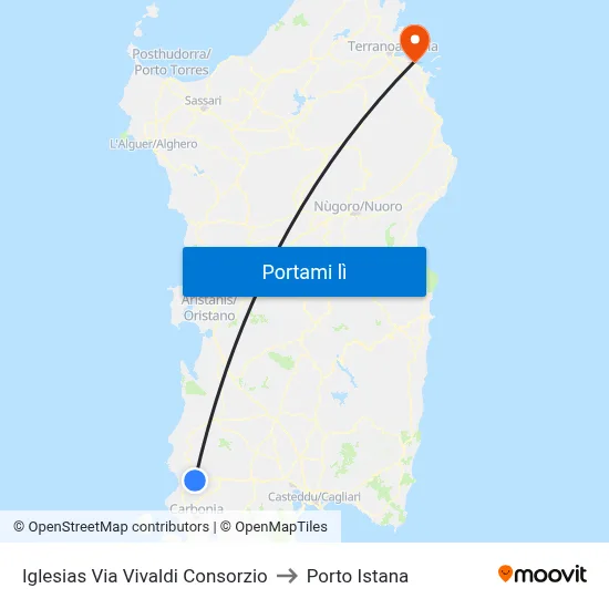 Iglesias Via Vivaldi Consorzio to Porto Istana map