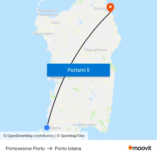 Portovesme Porto to Porto Istana map