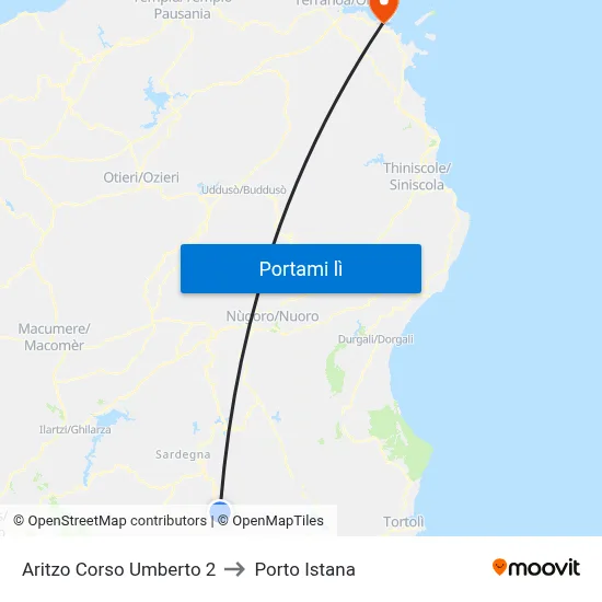 Aritzo Corso Umberto 2 to Porto Istana map