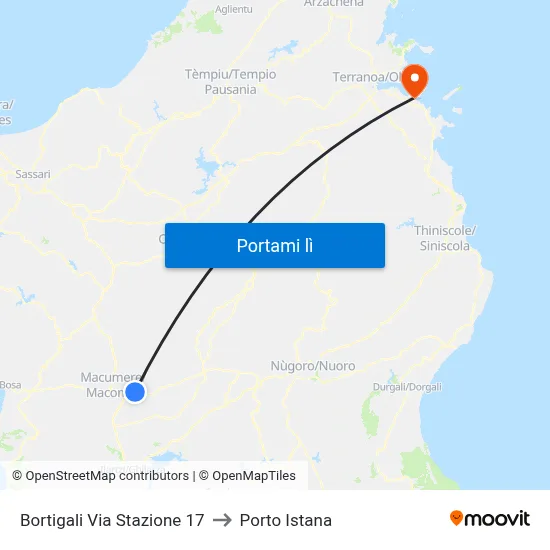 Bortigali Via Stazione 17 to Porto Istana map