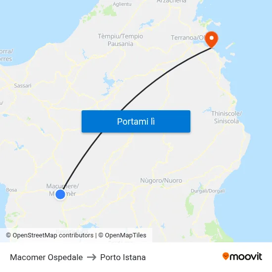 Macomer Ospedale to Porto Istana map