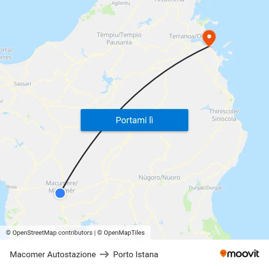 Macomer Autostazione to Porto Istana map