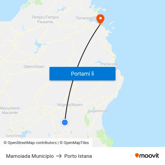 Mamoiada Municipio to Porto Istana map